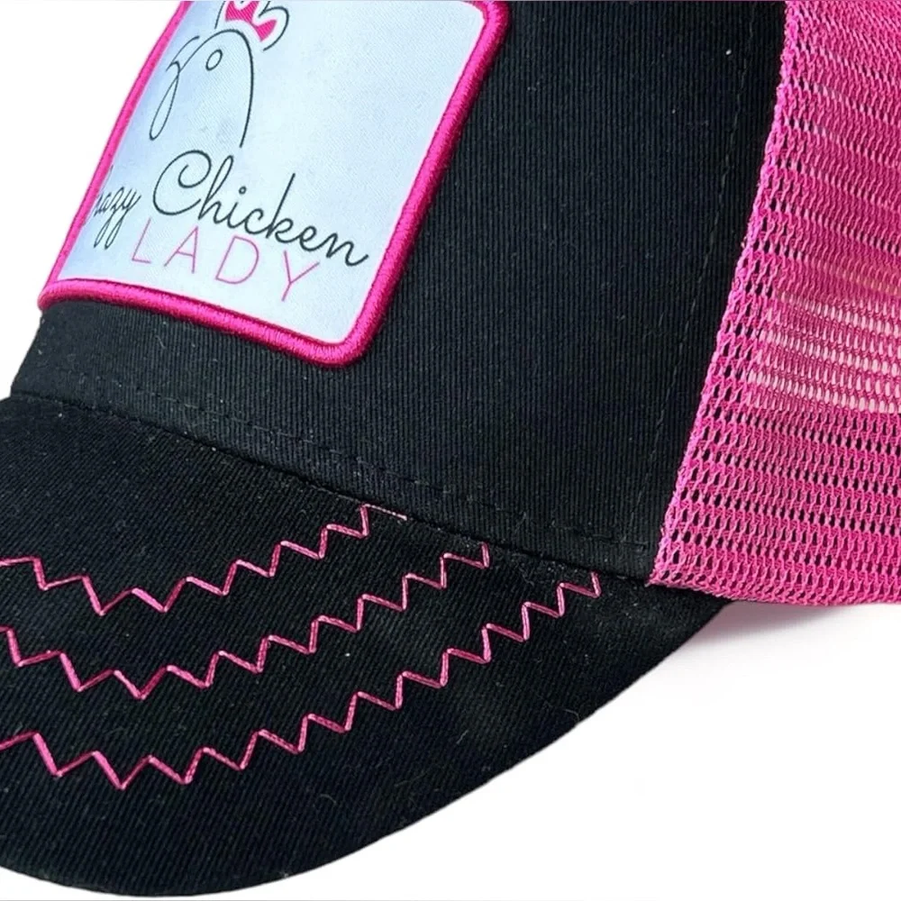 Crazy Chicken Lady Ponytail Pink Adjustable Fun Trucker Style Hat/NWT - Picture 4 of 13